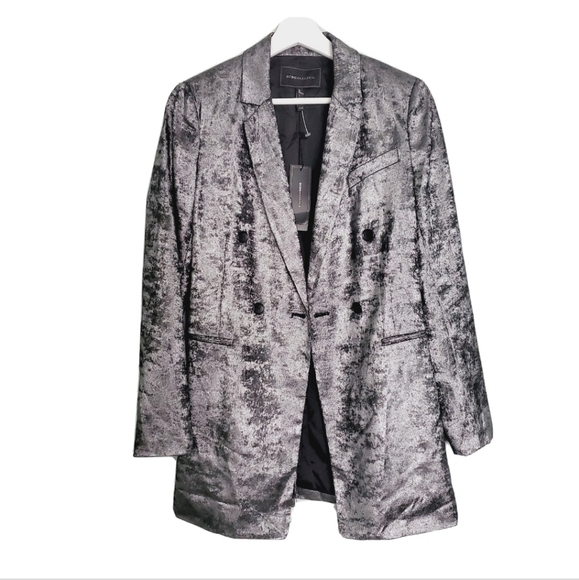 NEW BCBGMaxAzria Metallic Double Breasted Blazer Suit Jacket Silver - Picture 2 of 5